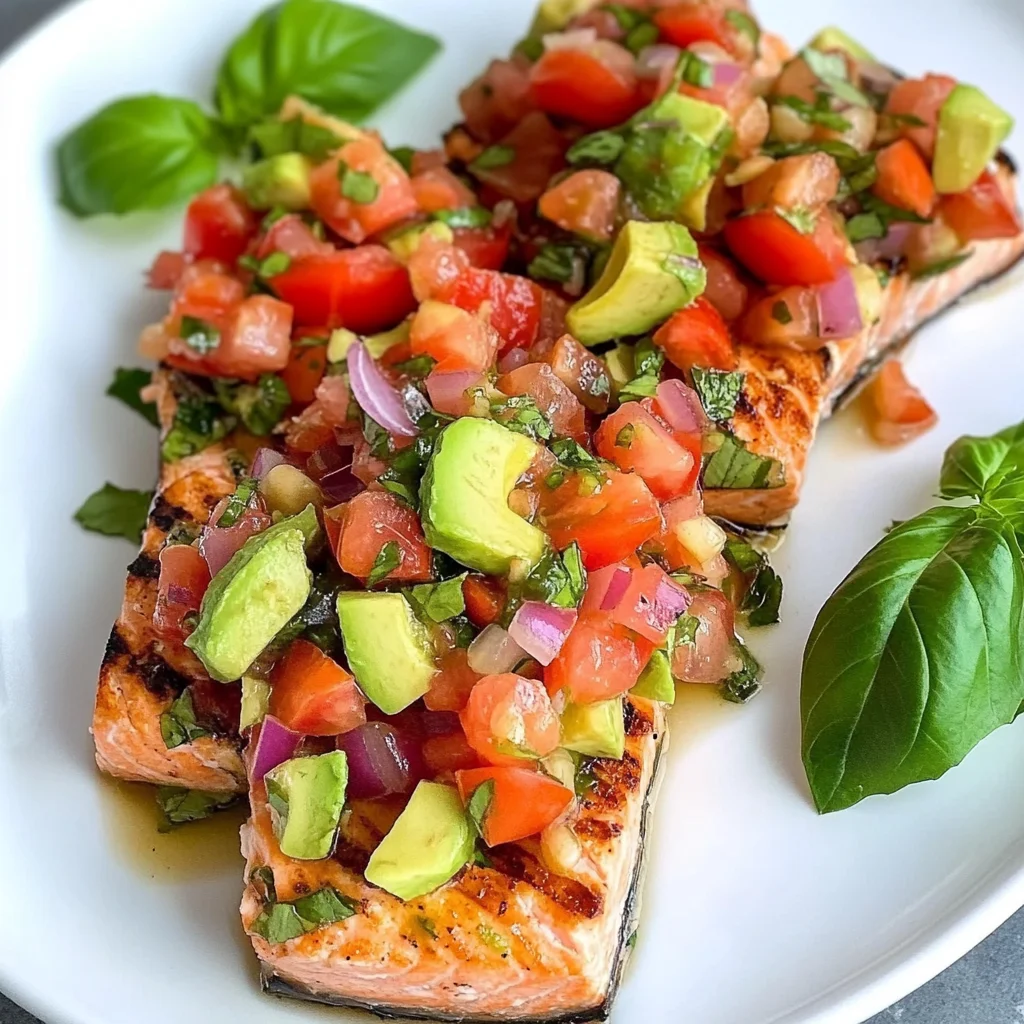 Grilled Salmon Bruschetta with Avocado