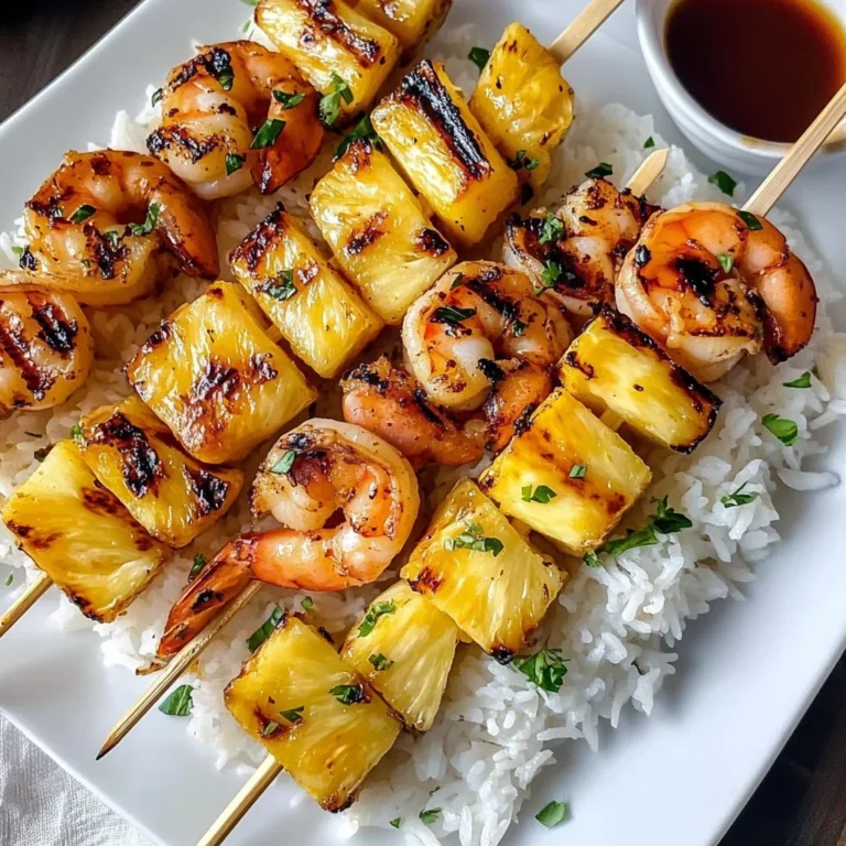 Grilled Shrimp and Pineapple Skewers over Coconut Rice