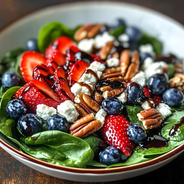 Berry Spinach Salad with Pecans, Feta, and Balsamic Glaze