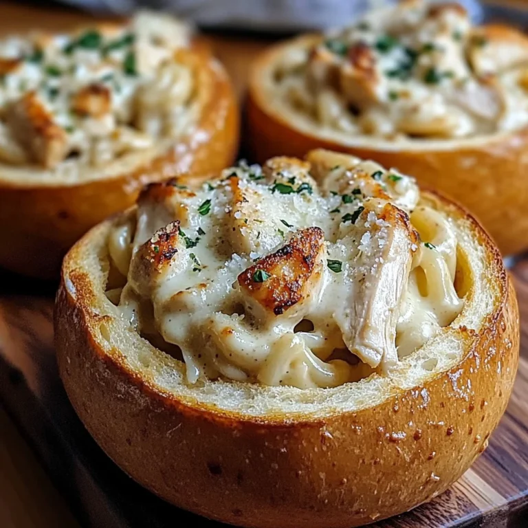 Chicken Alfredo Garlic Bread Bowls