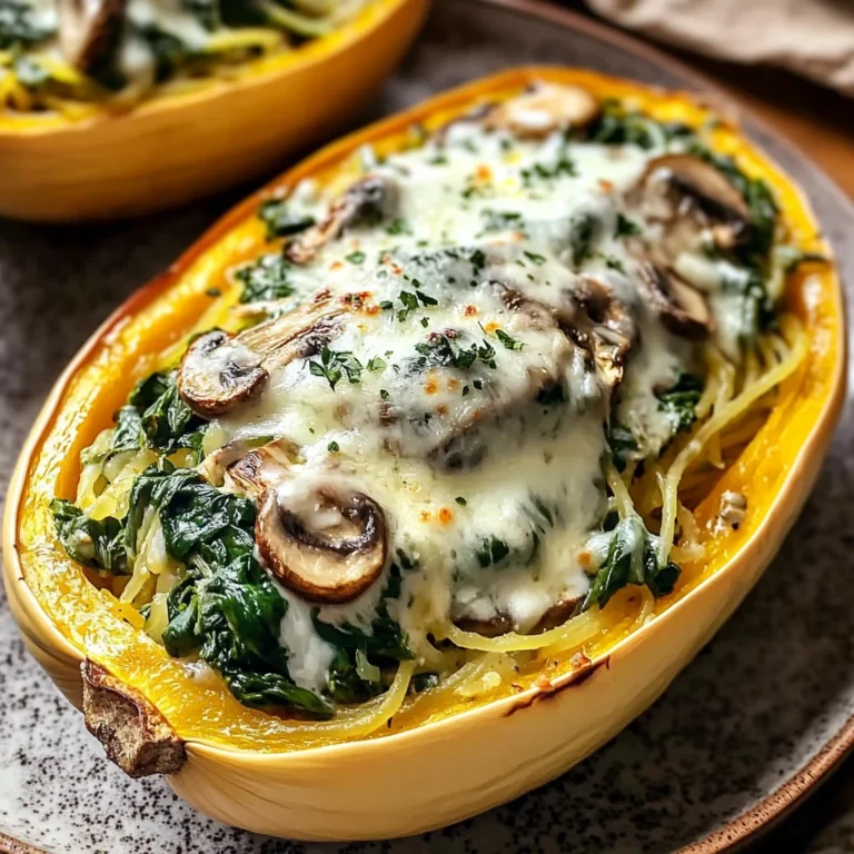 Creamy Spinach and Mushroom Stuffed Spaghetti Squash