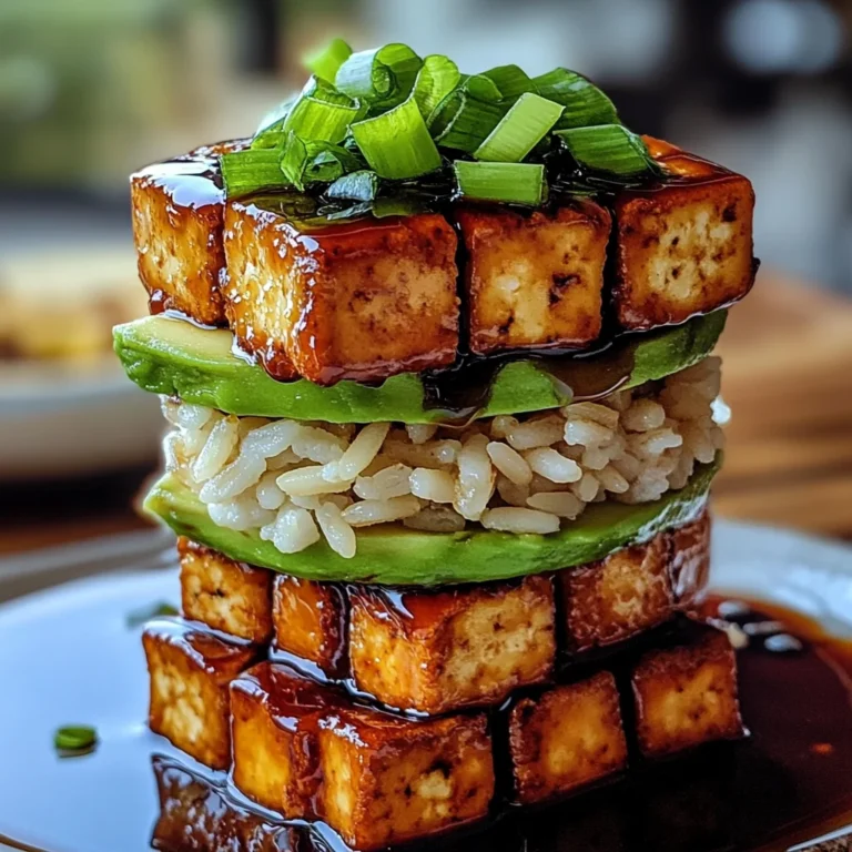 Crispy Teriyaki Tofu and Avocado Rice Stack