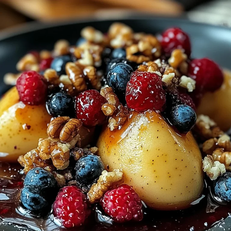 Baked Pears with Berries, Honey, Walnuts & Blue Cheese