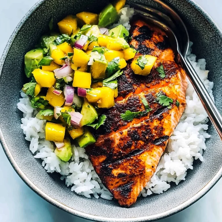 BBQ Salmon Bowls with Mango Avocado Salsa
