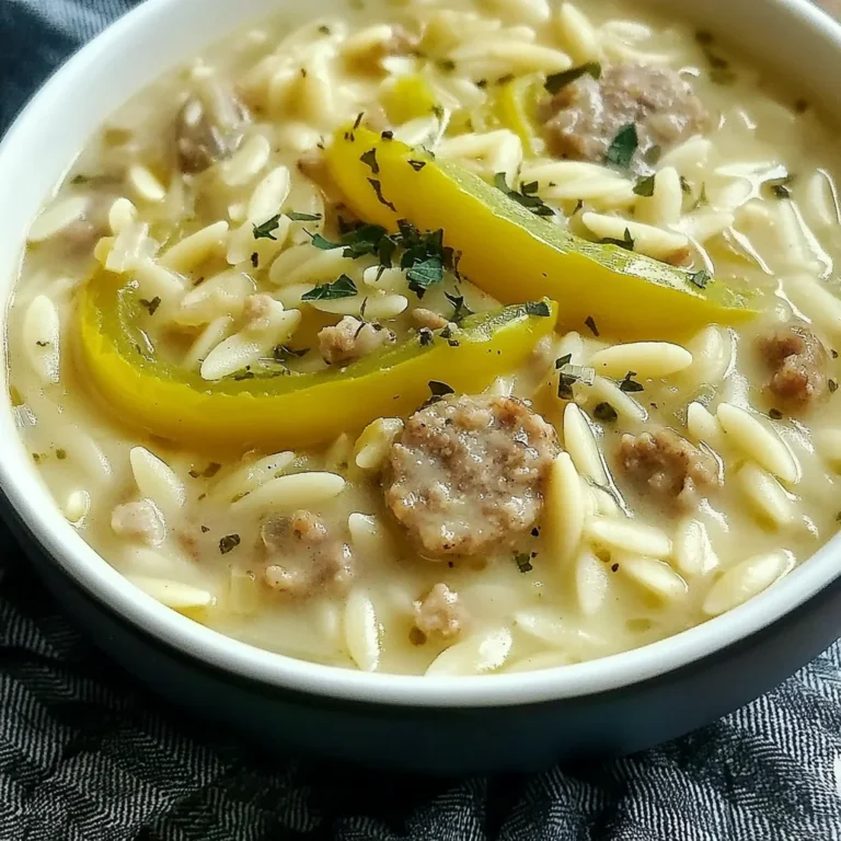 Savory Orzo Stuffed Banana Peppers Soup