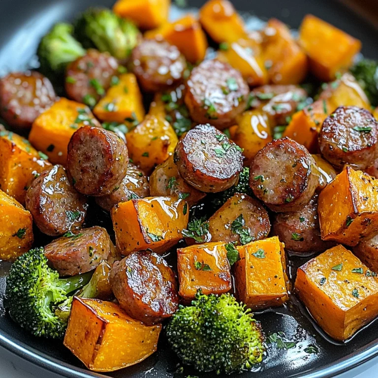 Sheet Pan Sausage and Sweet Potatoes with Honey Garlic Sauce